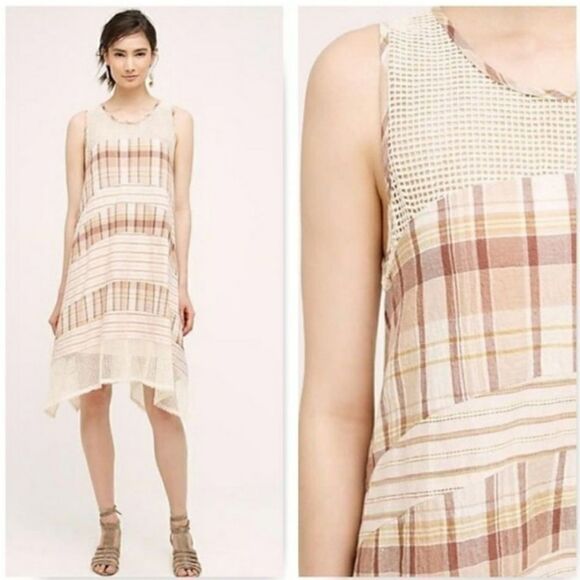 Checkered tank style swing dress with mesh details - Picture 2 of 7